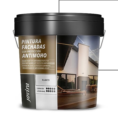 JOVIRA PINTURAS PINTURA FACHADAS ANTIMOHO. Repelente al agua, impermeable y anti fisuras. (4 Litros, Blanco)