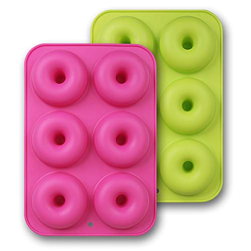 homEdge - Pack de 2 moldes para dónuts, antiadherentes, con silicona de grado alimenticio, verde y rosa