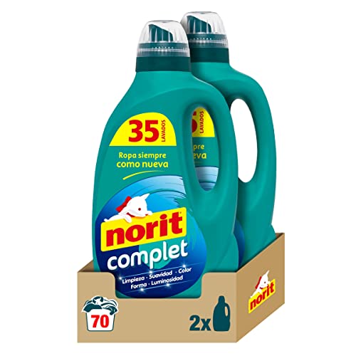 Norit Complet - Detergente Líquido para Toda la Ropa, Máxima Limpieza y Cuidado, Elimina las Manchas más Difíciles, Fórmula Hipoalergénica - Pack de 2 x 1,75 L