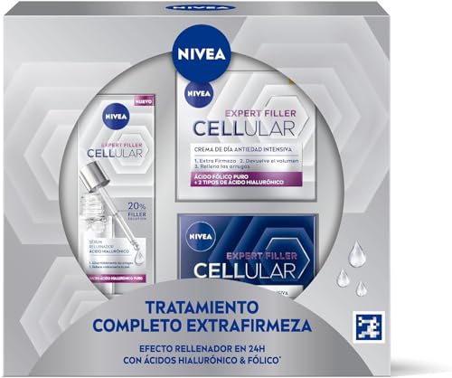 NIVEA Pack Rutina Antiedad Cellular Expert Filler, set de cremas rellenadoras, caja de regalo con crema de día con FP30 (1 x 50 ml), crema de noche (1 x 50 ml) y sérum con pipeta (1 x 30 ml)