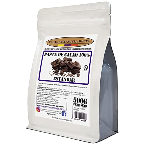 Chocolate Negro Puro 100% - Tipo Estándar - Bolsa 500g - (Pasta, Masa, Licor De Cacao 100%) - Cacao Venezuela Delta