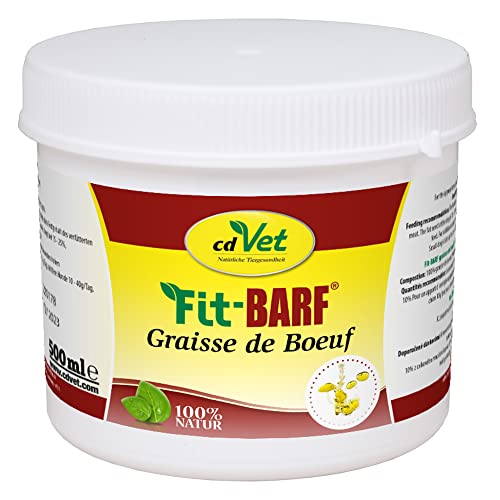 cdVet Fit-Barf - Grasa de bovino, 500 ml, suplemento dietético con Grasa de Vacuno Pura para la Salud del hígado, los riñones, la Piel y el metabolismo de Perros y Gatos