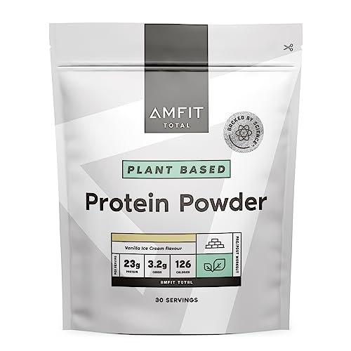 Marca Amazon - Amfit Nutrition Proteína en polvo de origen vegetal, helado de vainilla, 900g