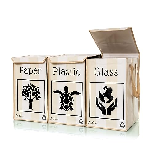 Shiva Green Cubos de Basura de Reciclaje - Bolsas Reciclaje - Basura Reciclaje - Cubos Basura Reciclaje Cocina - Reciclaje - Papel Plastico Vidrio Con Tapa