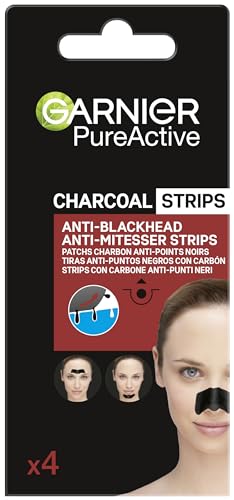 GARNIER Skin Active PureActive Tiras de Carbón Anti Puntos Negros, Espinillas y Poros de la Nariz - 4 Tiras