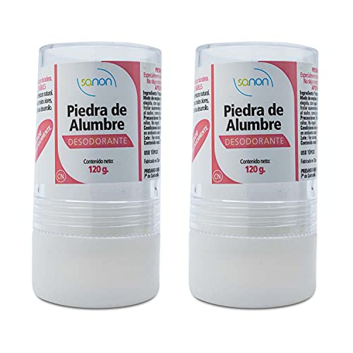 SANON Desodorante de Piedra de Alumbre 100% Puro, Natural y Ecológico | Sin parabenos, alcohol o conservantes | Stick 120 g, 2 unidades