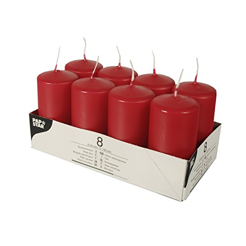PAPSTAR Velas, parafina, rojo, 50 mm · 100 mm (paquete de 8), 20,2 x 10,3 x 10 cm (el embalaje del artículo puede variar ligeramente)