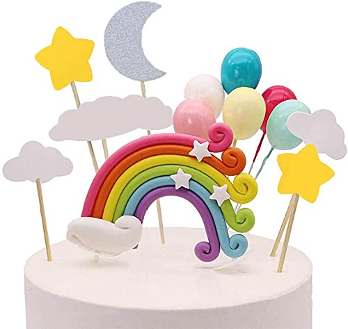 DDSHUN Kit de decoración para tartas de cumpleaños, suministros para fiestas, nubes de arco iris, globos para decoración de pastelitos para niños y niñas, boda, baby shower