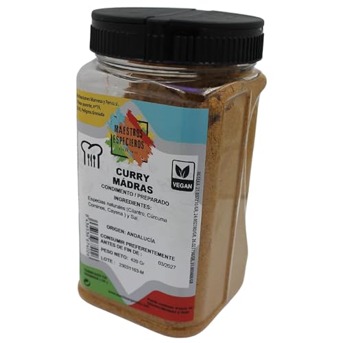 Curry en Polvo 100% Natural – Mezcla de Especias India Bote: 420 Gr - Apto para Veganos - Curry Sin Gluten - 100% Natural Fabricado en Granada