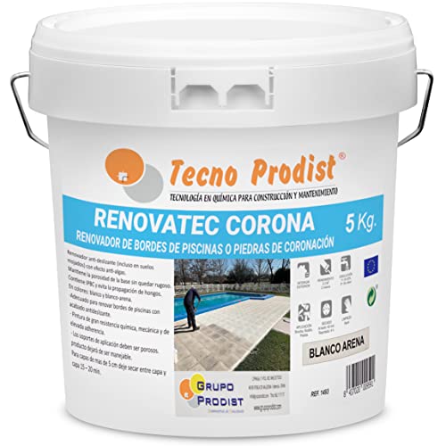 RENOVATEC CORONA de Tecno Prodist - ( 5 kg ) BLANCO ARENA Pintura renovación bordes de piscinas o piedra de coronación - Antideslizante - Antialgas - Fácil Aplicación