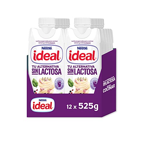 Nestlé Ideal - Leche evaporada Sin Lactosa- Caja de leche evaporada 12 x 500 ml (525 g)