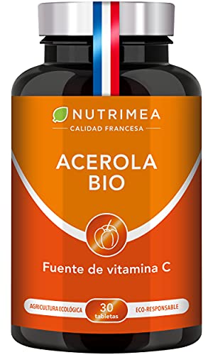 Vitamina C 1000 mg Acerola Orgánica Natural | Resfriados Gripes Refuerza Defensas Antioxidante Reduce Fatiga Forma Colágeno | Para Veganos Sin Gluten Sin Lactosa Sin Alérgenos Fabricado en Francia