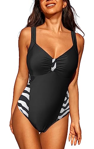 JFAN Mujer Traje de baño de una Pieza Verano V Ropa de Sin Espalda bañador Monokini con Lazo One Piece Bañador para Mujer Cebra Negra XXL