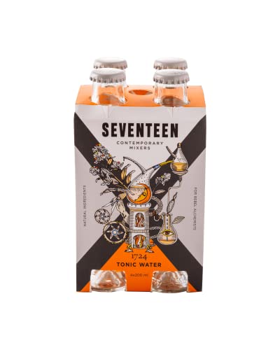 Seventeen - Tonic Water, Refresco Mixer Premium de tónica con un toque a mandarina, Ideal para cócteles, Botella de cristal de 200 ml, 4 unidades, total 800ml. Bajo en Azúcar.