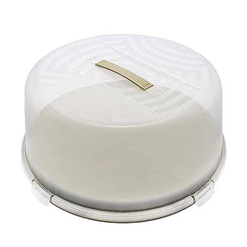 BranQ - Home essential Joy - Recipiente redondo para tartas con tapa alta y asa de transporte, plástico (PP), sin BPA, color salvia y transparente, 334 x 156 mm