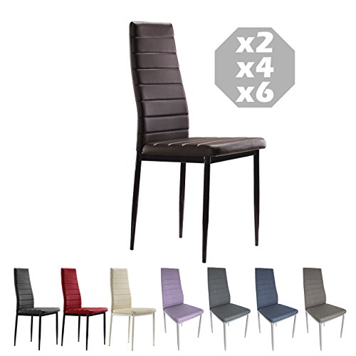 MOG CASA - Conjunto de 4 sillas de Comedor con Patas metálicas y tapizadas de Piel sintética alcochado - Dimensiones 42x42x98cm - (Choco, 4)