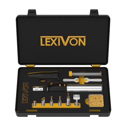 LEXIVON Kit multipropósito soldador de butano | Juego de 7 puntas de llama ajustable con autoencendido inalámbrico | Pro Grade Equivalente (LX-770)