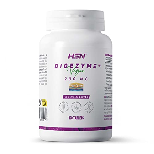 Digezyme Enzimas Digestivas de HSN | 200mg | Mejora la Digestión de Proteínas, Hidratos y Grasas | Absorción Óptima de los Nutrientes | No-GMO, Vegano, Sin Gluten ni Lactosa | 120 Cápsulas Vegetales