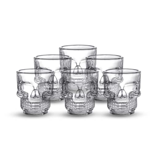 Hostelnovo - Pack de 6 chupitos calavera – Elaborados en vidrio resistente – Ideal para ocasiones especiales – Chupitos de 50 ml