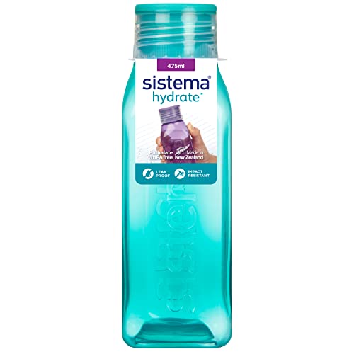 Sistema botella de agua cuadrada | 475 ml | Botella de agua sin BPA | Tapa hermética | Lados que facilitan agarre | Colores variados