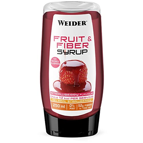 Weider Fruit & Fiber Syrup Fresa 250 ml. Sirope de fresa Bajo en azúcares 49% de Fibra Con fruta real.