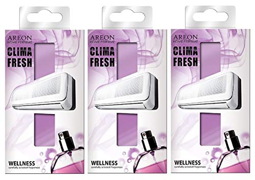 Areon Clima Fresh Ambientador Casa Bienestar Púrpura Aire Acondicionado Original Perfume Hogar Salón Habitación Oficina Tienda Duradero Moderno Olor ( Wellness Pack de 3 )