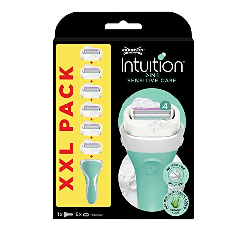 Wilkinson Sword - Intuition Sensitive Care - Pack XXL - Cuchillas de Afeitar para Mujer - Incluye 1 Maquinilla de Afeitar + 6 Recambios con Bandas
