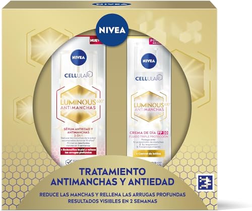 NIVEA Cellular LUMINOUS 630 Pack Antimanchas Antiedad Tratamiento Avanzado, set de regalo con sérum facial (1 x 30 ml) y crema de día FP50 (1 x 40 ml) para una piel uniforme y luminosa