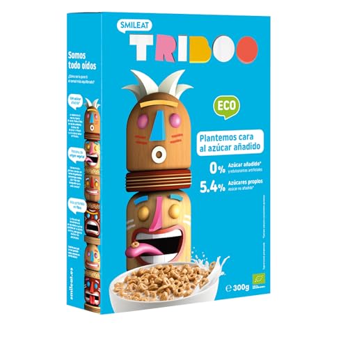 Smileat TRIBOO | Cereales Integrales para Niños | Ecológico con Sabor Dulce | Hechos con Ingredientes 100% Naturales | Cereales Infantiles para Desayuno o Merienda | 300 g