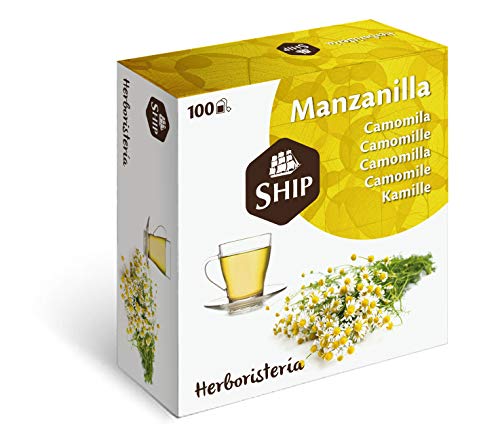 Ship - Infusión de Manzanilla - Caja de 100 Unidades sin Funda - Ayuda a Reducir el Estrés, Facilita la Digestión y Cuida la Piel - Infusiones y Tés