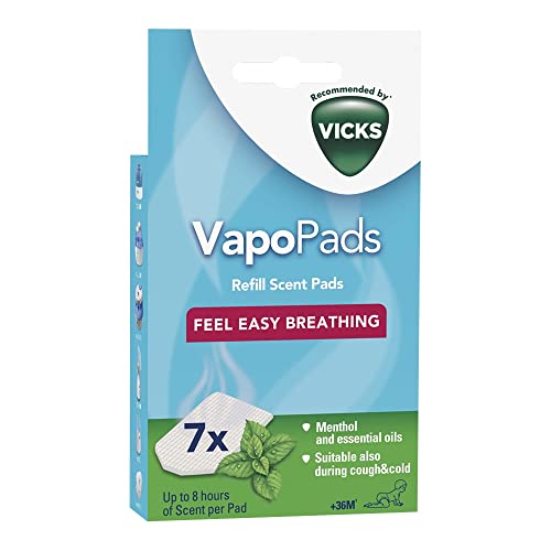 Vicks VapoPads Mentol, Perfumadas con aceites esenciales, Pack de 7, Compatible con nuestros humidificadores, inhaladores y difusores, Óptimo para resfriados y congestión nasal, VH7