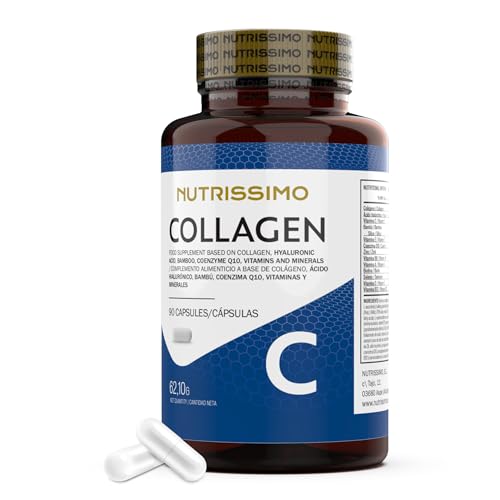 NUTRISSIMO Colágeno + Ácido Hialurónico + Biotina + CoQ10 + Vitaminas A, C (no ácida), D y B12 + Zinc | 90 cápsulas | Articulaciones Resilientes y Piel Radiante | Hidrolizado