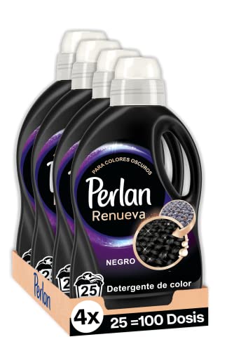 Perlan Renueva Negro Detergente para Ropa Oscura (pack de 4, total: 100 lavados), Detergente en Líqudio para Colores Oscuros, Detergente de Color oscuros para Reavivar los colores y Renovar las Fibras