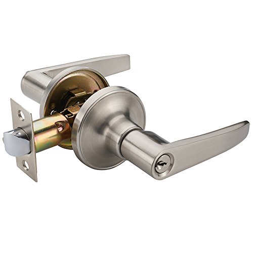Cerradura de manija de palanca de puerta HAIFUAN, para uso de entrada, paso y baño (802-K con llave níquel cepillado)