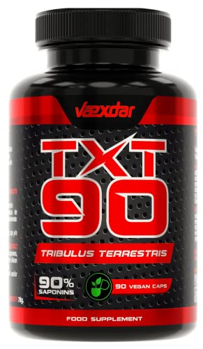 Vaexdar TXT90 Tribulus Terrestris | 2100 mg de Tribulus Terrestris con 90% Saponinas | Precursor de Testosterona | Aumenta la Masa Muscular | Mejora la Libido | 90 Cápsulas Vegetales