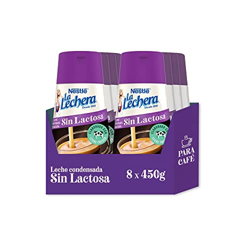 La Lechera Nestlé Leche condensada desnatada sin lactosa - Botella de Sirve Fácil Caja 8 x 450 g