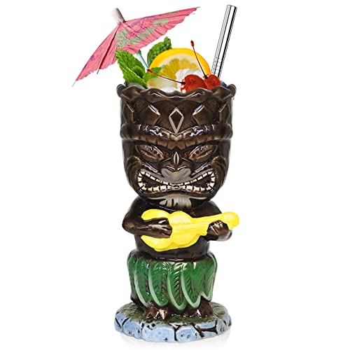 SuproBarware Juego de vasos de cóctel Tiki, 300 ml, de cerámica, multicolor, para fiestas hawaianas, decoración para fiestas exóticas