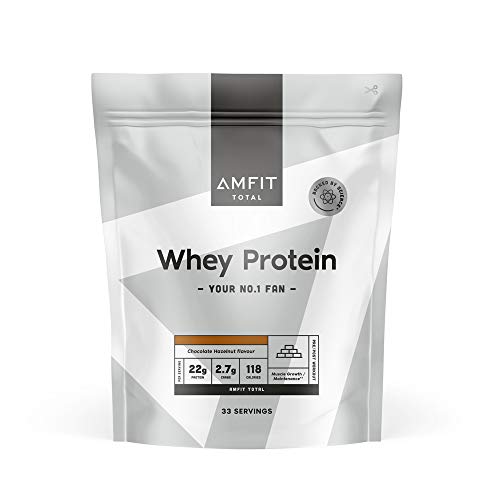 Marca Amazon - Amfit Nutrition Proteína de Suero de Leche en Polvo, Chocolate con Avellanas, 33 porciones, 1 kg (Paquete de 1)