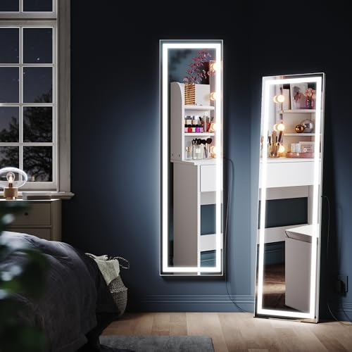 SONNI Espejo de pie de cuerpo entero con iluminación en 3 colores, sin marco, gran espejo LED 150 x 40 cm, HD, moderno espejo de pared para salón o dormitorio