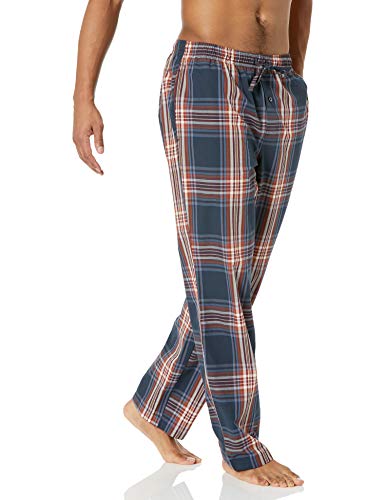 Amazon Essentials Pantalón de Pijama Tejido de Ajuste Recto Hombre, Azul Marino Cuadros Grandes, M
