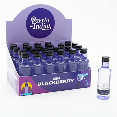 Puerto de Indias – Pack 24 miniaturas 5cl – Ginebra de Mora Exotica Premium – Exotic Blackberry Premium Gin – 24 unidades x 5 cl – 37.5º