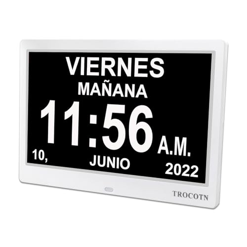 TROCOTN Reloj Digital de 10 Pulgadas, Calendario, Pantalla Grande, Reloj Despertador, Reloj de Pared (Blanco)