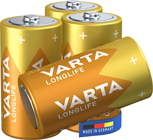 Varta Pila Longlife C Baby LR14 (paquete de 4 unidades), pilas alcalinas para mandos a distancia, radios, despertadores y relojes