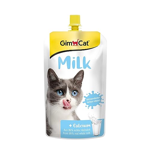 GimCat Milk - Leche para gatos de auténtica leche entera con contenido reducido de lactosa y con calcio para unos huesos sanos - 1 bolsa (1 x 200 g)