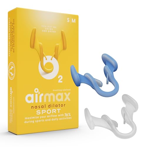 Airmax Sport - Dilatador nasal para respirar mejor.Optimización del oxígeno del 176 %.Especialmente desarrollado para usarlo durante el ejercicio físico.Airmax es usado por atletas profesionales. Ajuste óptimo en nariz de tamaño pequeño o mediano.