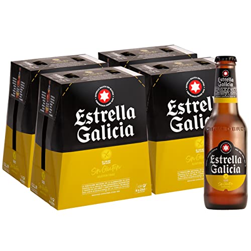 Estrella Galicia Sin Gluten - Cerveza Lager Sin Gluten, Pack de 24 Latas x 25 cl, Sabor Neutro y Ligero, Aroma a Cebada y Malta, 5,5% Volumen de Alcohol