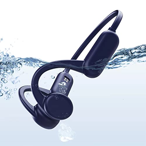 Auriculares de conducción ósea, auriculares inalámbricos Bluetooth con micrófono, impermeable IPX8 y memoria 32G integrada, para natación subacuática, correr, ciclismo, conducción, gimnasio (azul)