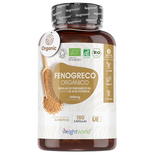 Fenogreco Bio y Orgánico 1500mg - 180 Cápsulas | 3 Meses de Suministro - Semillas de Fenogreco en Polvo - Etiqueta Bio y Certificación Orgánica por la Soil Association | Apto para Veganos