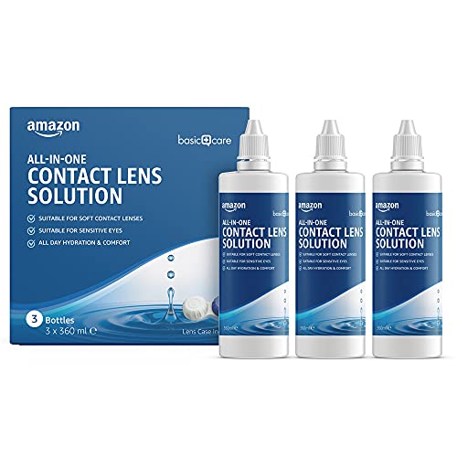 Amazon Basic Care Solución única para lentes de contacto blandas, 3 x 360ml