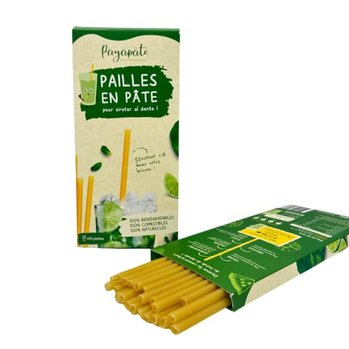 5 paquetes de 25 pajitas de pasta Payapâte – 125 pajitas comestibles y ecológicas – Hechas con ingredientes naturales – Perfecto para tus cócteles